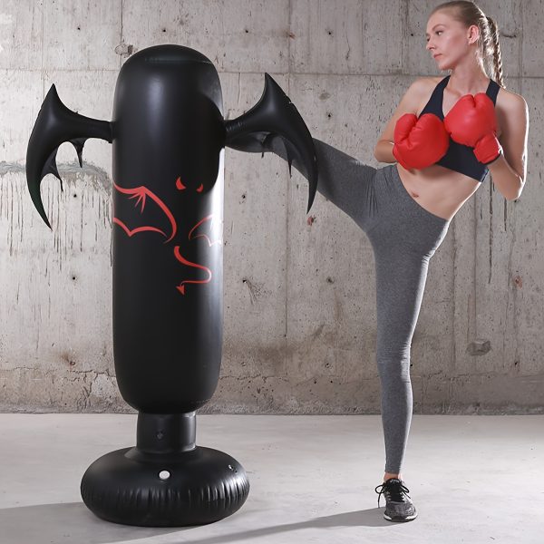 Inflatable Heavy-Duty Punching Bag with Red Devil Wings, PVC Material, Ideal for Stress Relief, Anxiety Reduction, Beginner Boxing Training, Perfect Gift for Christmas, Halloween, Father's Day, National Day - Black, 1 Piece