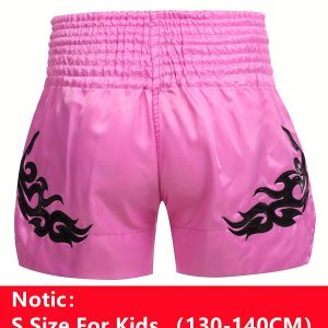 Men's Embroidery Pattern Boxing Shorts, Active Elastic Waist Sports Trunks For Boxing Workout Fighting Training