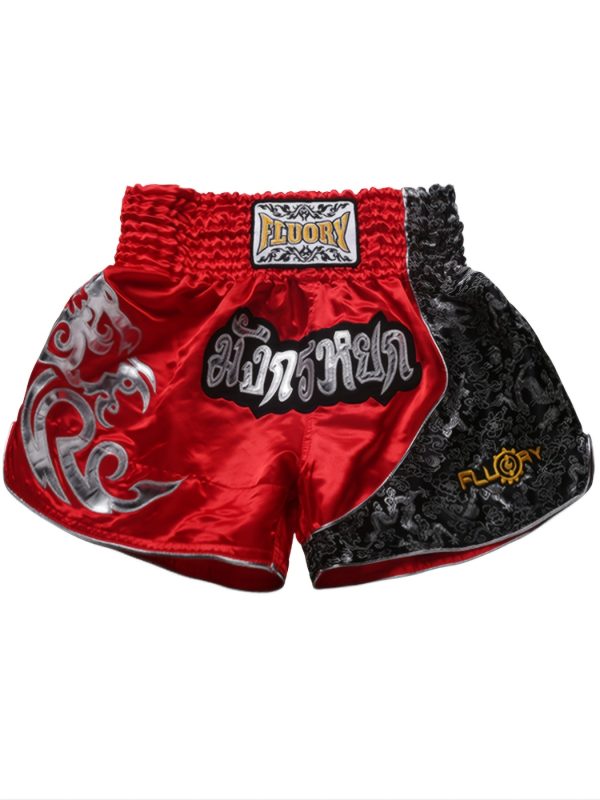 FLUORY Muay Thai Shorts, Embroidered Sports Trunks For Boxing Workout Fighting Training