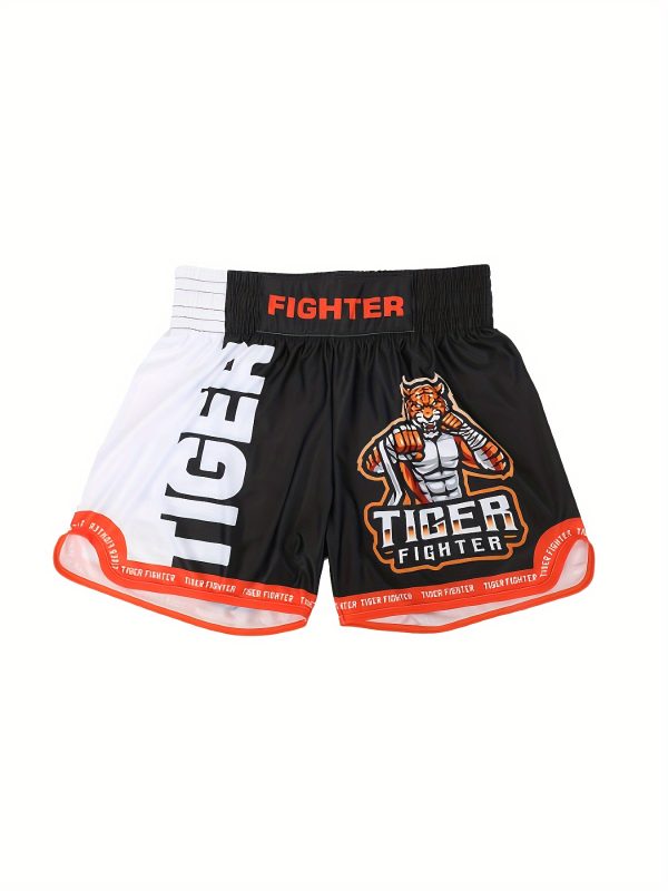 Men's Letters & Tiger Print Boxing Shorts, Sports Quick-drying Unisex Shorts For Summer Boxing Training