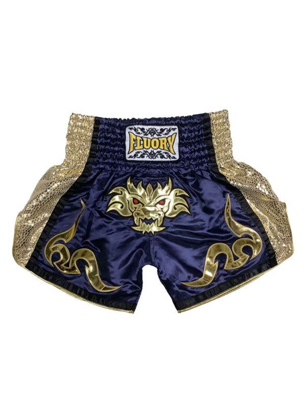 FLUORY Muay Thai Shorts, Embroidered Sports Trunks For Boxing Workout Fighting Training