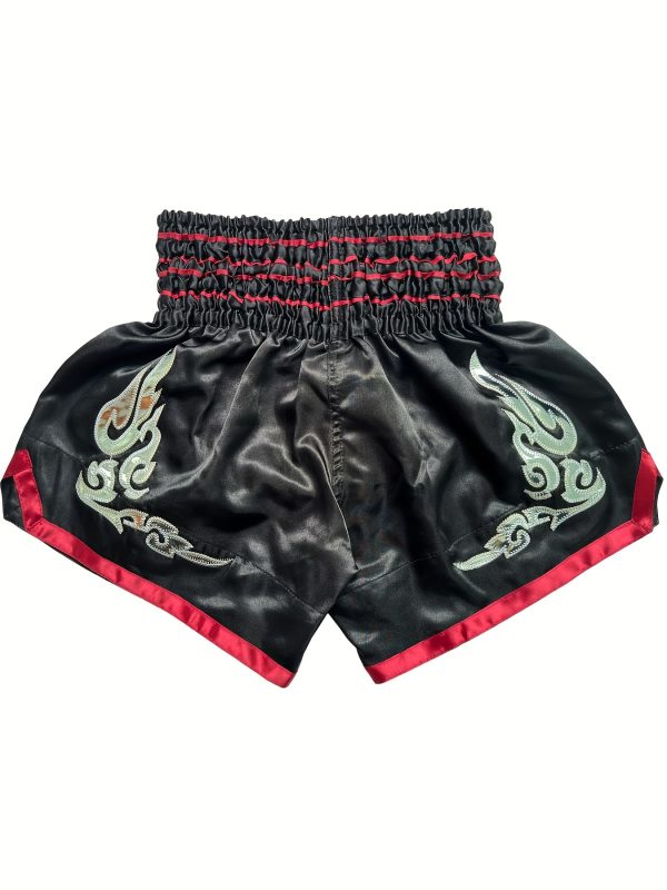 Men's Loose Clouds Embroidery Graphic Print Boxing Shorts, Active Elastic Waist Sports Trunks For Boxing Workout Fighting Training